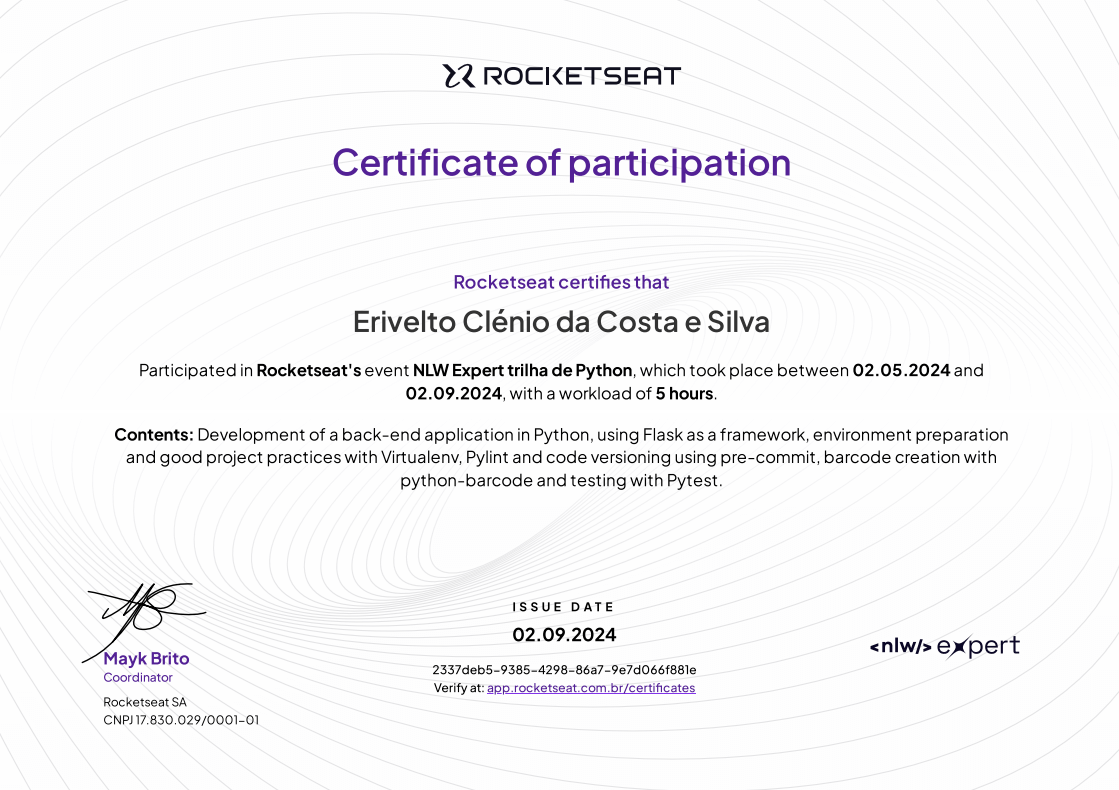 Event - NLW Expert trilha de Python from RockerSeat