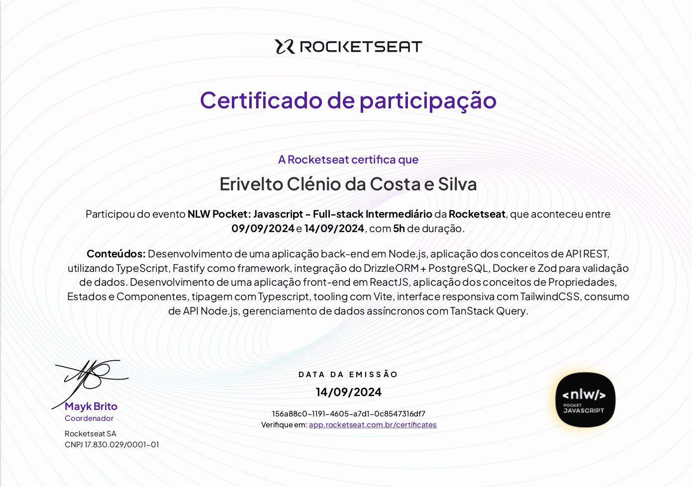 NLW Pocket: JavaScript - Full-stack Intermediário